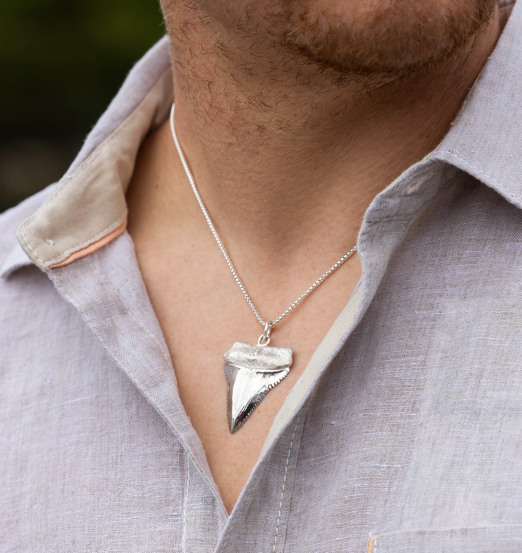 Large Great White Shark's Tooth Pendant CBS-LGGWST-SS - CB Stark