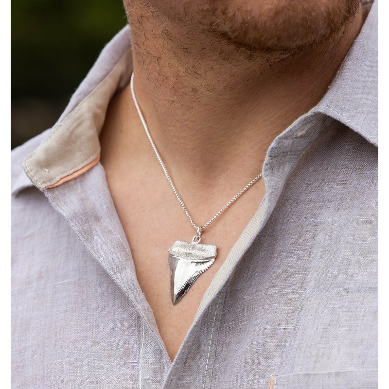Large Great White Shark's Tooth Pendant CBS-LGGWST-SS - CB Stark