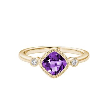 Wave Collection Three Stone Ring with Amethyst and Green