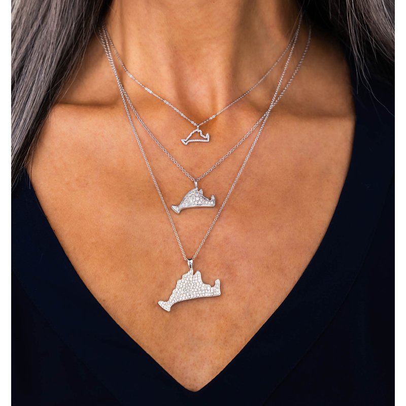 Small Pave Diamond Martha's Vineyard Outline Necklace MV7-W - CB