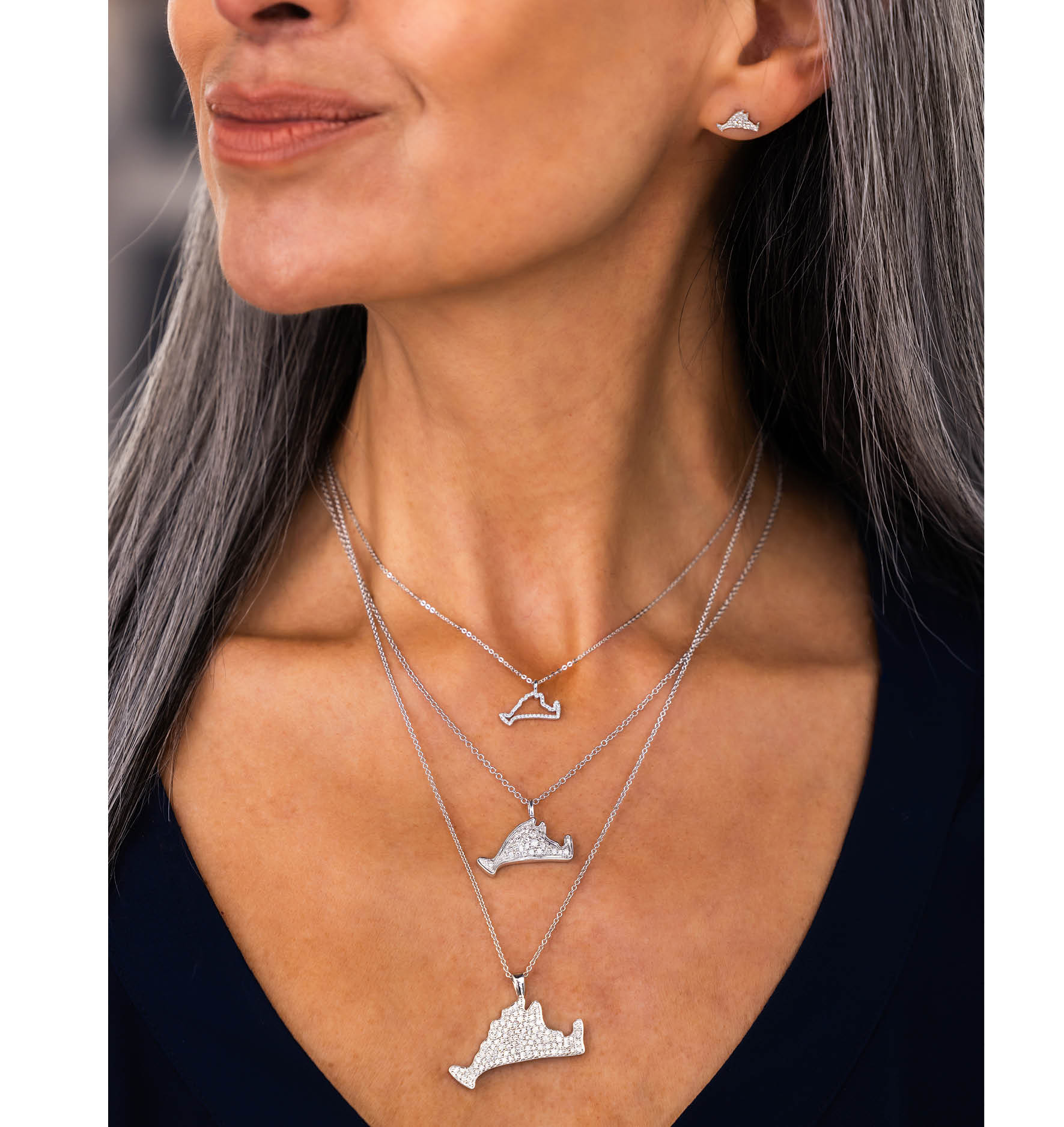 PRY GROUND シュウト001-GRADATION-NECKLACE Small Pave Diamond Martha's Vineyard Outline Necklace MV7-W - CB