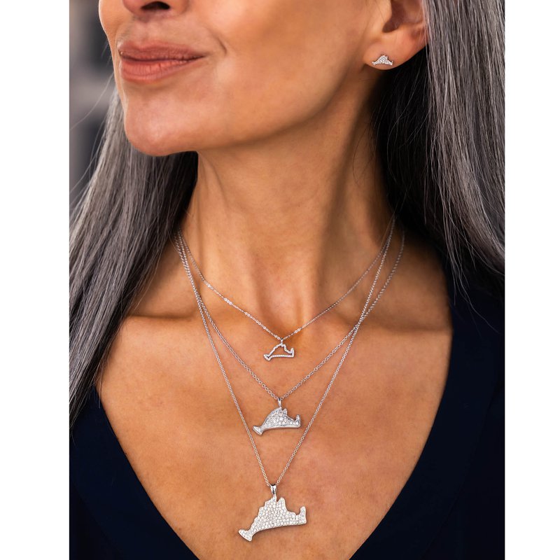 Small Pave Diamond Martha's Vineyard Outline Necklace MV7-W - CB