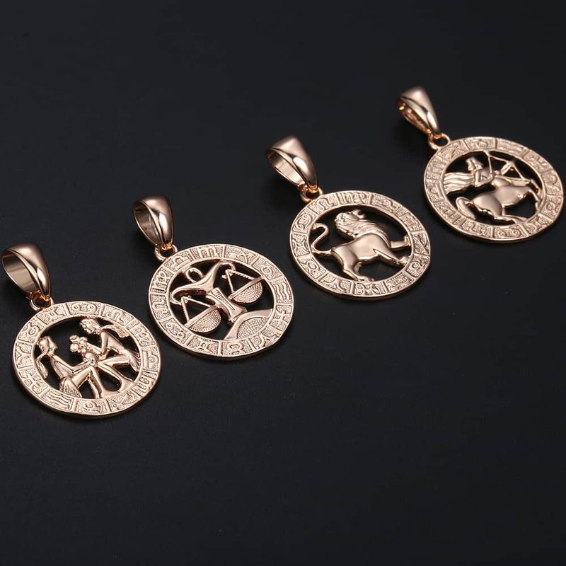 Gold Plated Zodiac Necklace - 12 Star Sign Pendant Horoscope Jewelry, 45cm Chain