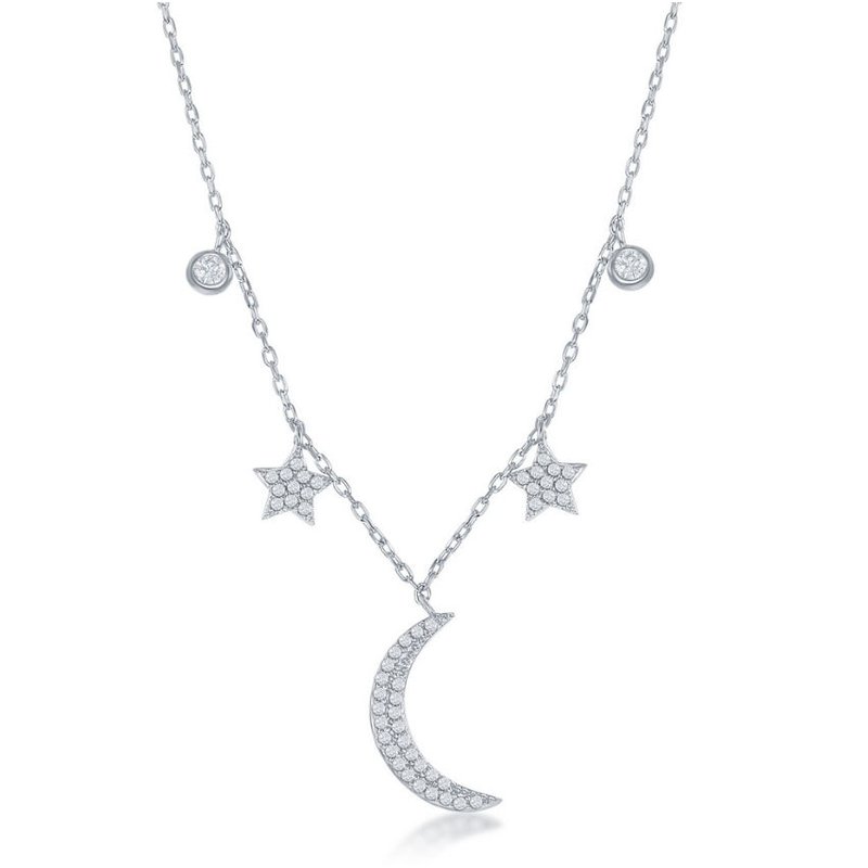 【MUWM】Silver Charm Chain Set / 追跡付 Fashion Jewelry Collection Sterling Silver Moon and Stars CZ