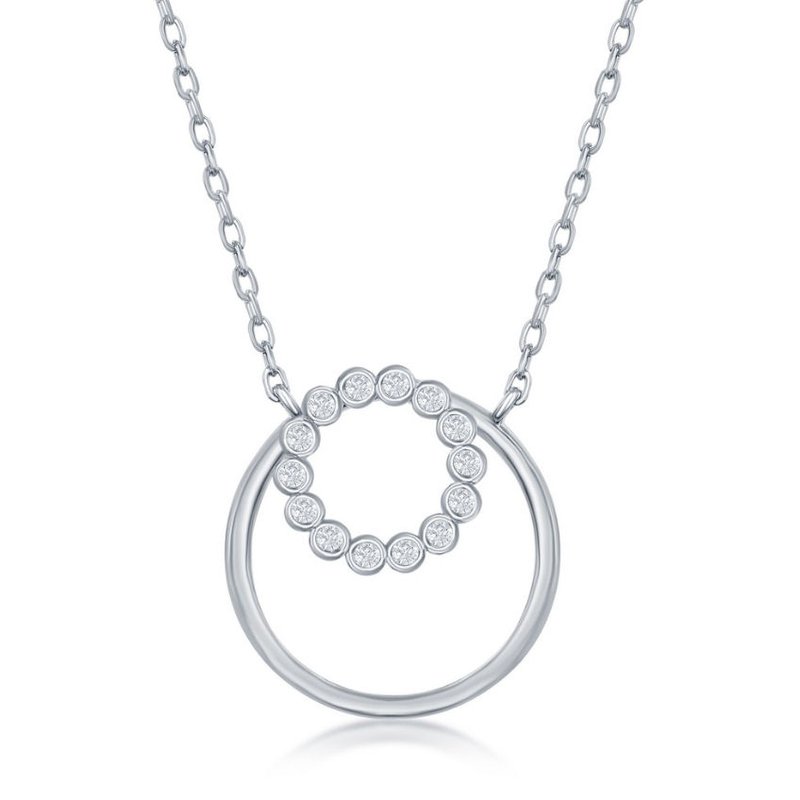 Fashion Jewelry Collection Sterling Silver Bezel-Set CZ Circle and