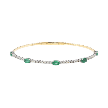 6.75" 14ktt 1.10ctw Emerald & .31ctw Diamond Flex Bangle Bracelet 240-00563