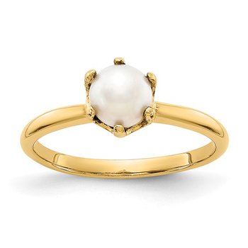 14ky 5.5mm Freshwater Cultured Pearl Solitaire Ring 300-00438