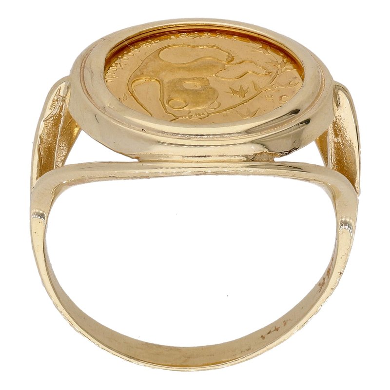 Estate Jewelry 14K Yellow 24K 1985 Panda Coin Frame Ring Sz