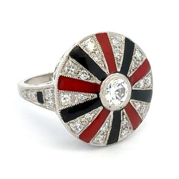 Art Deco Diamond & Enamel Ring 800-05791
