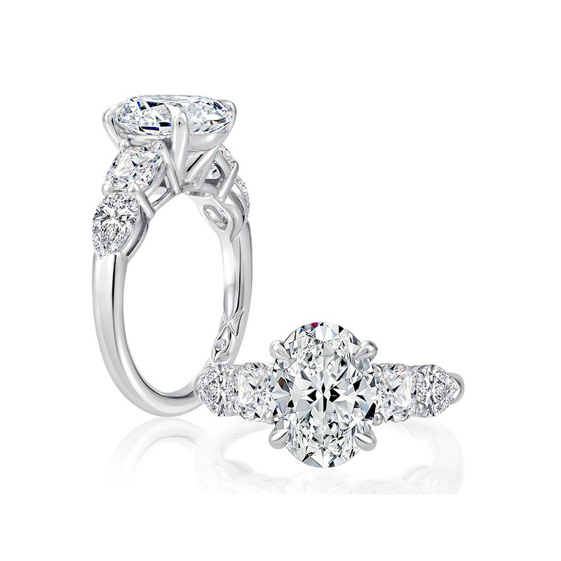 A. JAFFE White 18 Karat Accented Solitaire Oval Engagement Ring 100