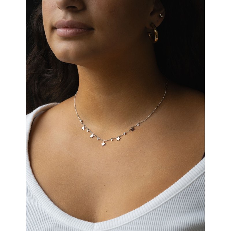 Kesslers Diamond and Star Necklace in 14K White Gold