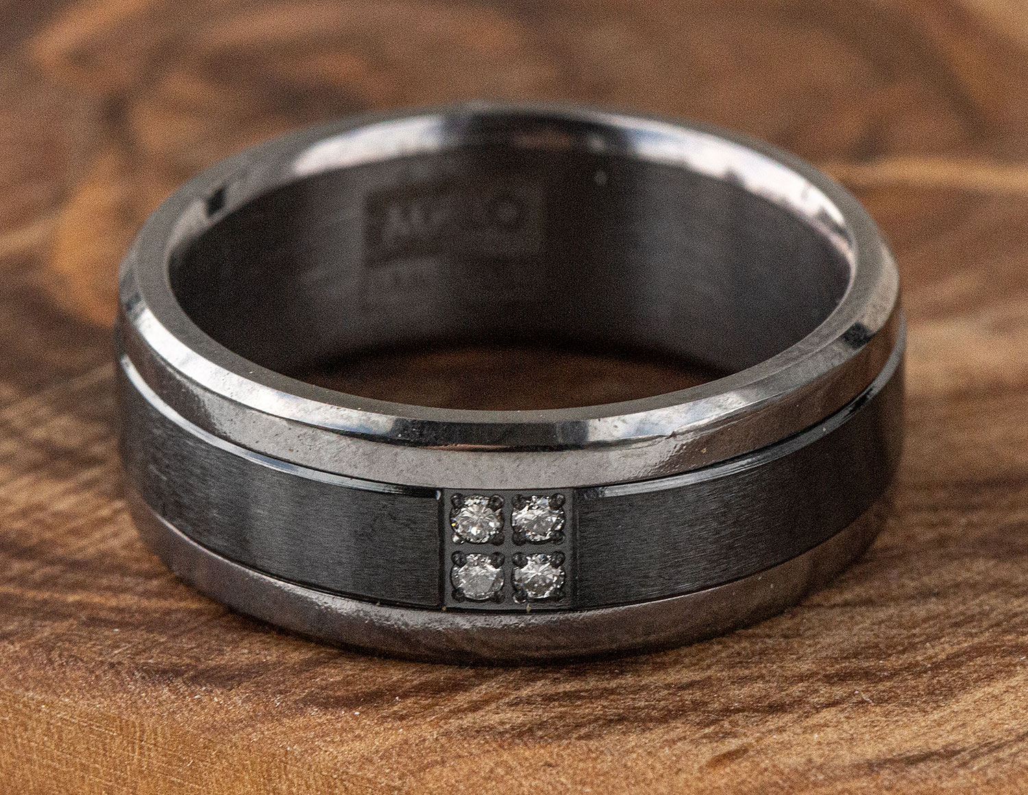 Kesslers .06ct. t.w. Men's Wedding Ring in Grey Tantalum and Black