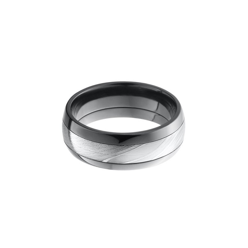 Lashbrook 8mm Men's Wedding Band in Black Zirconium and Damascus