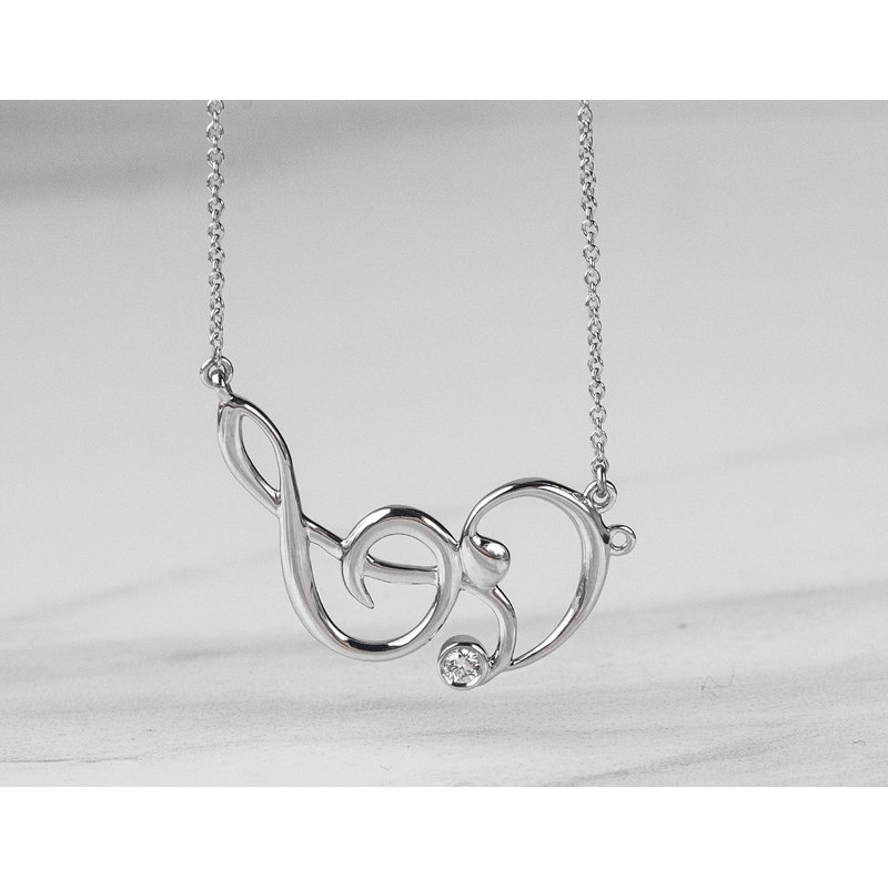 Collana Lunga Con Ciondolo Nota Musicale E Zirconi Brillanti - Gioiello In Lega Ecologica Per Donne E Ragazze, Catena 40+5 Cm, Regalo