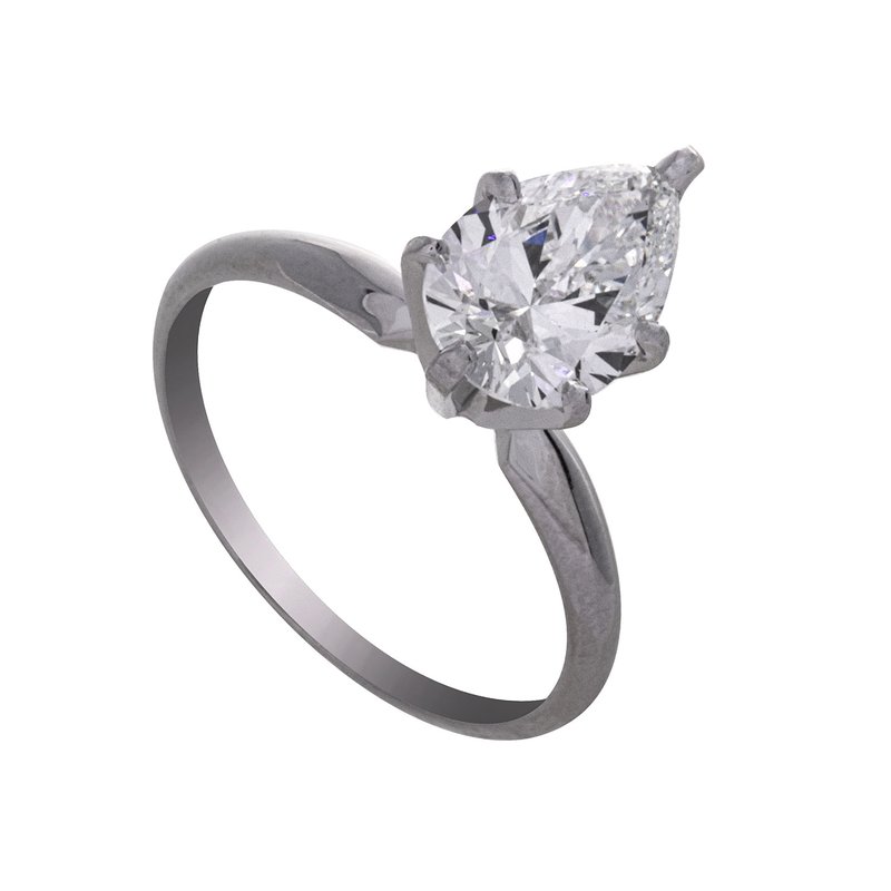 Kesslers 1 3/4ct. Pear Cut Solitaire Engagement Ring in 14K White Gold