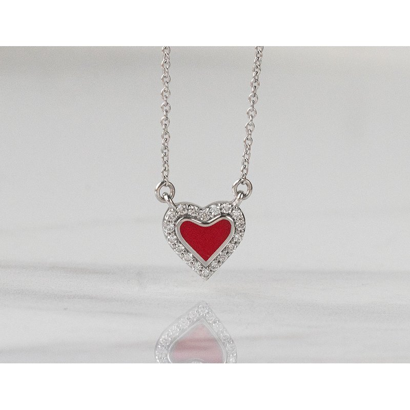 Kesslers 1/14ct. t.w. Red Ceramic Heart Pendant in Sterling