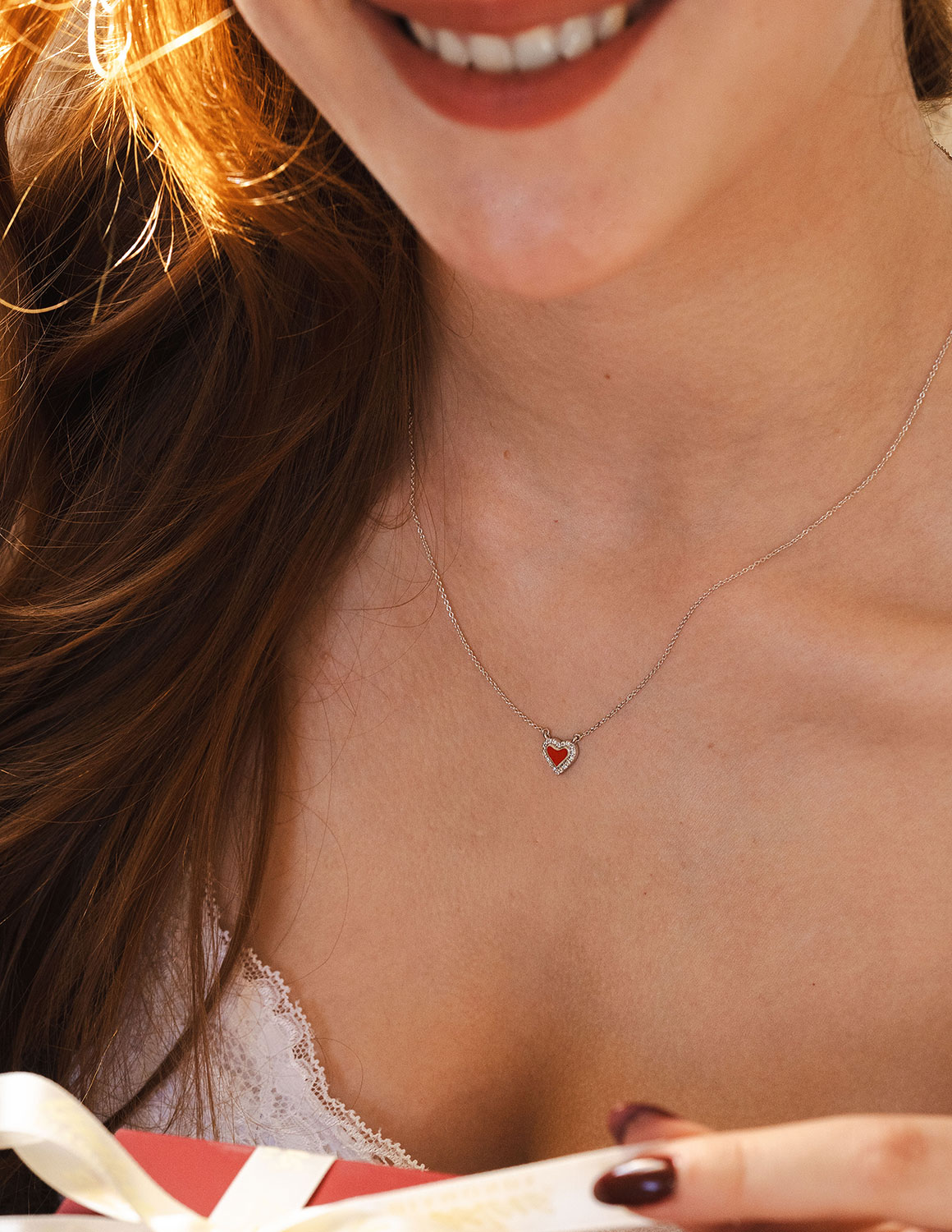 Kesslers 1/14ct. t.w. Red Ceramic Heart Pendant in Sterling Silver