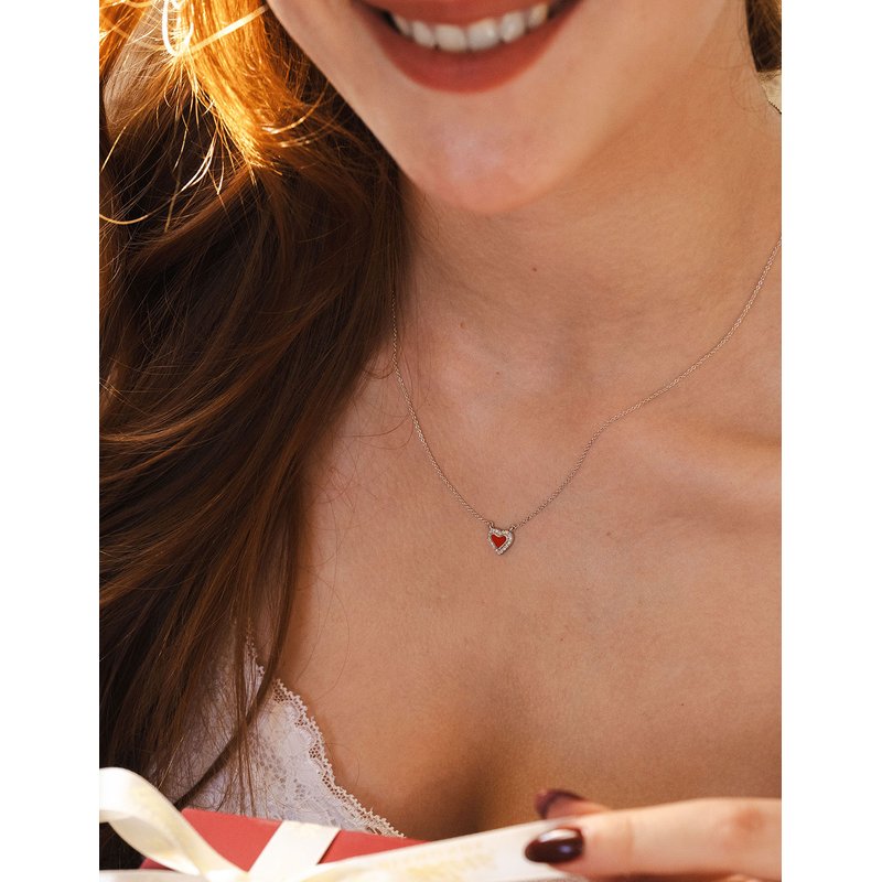 Kesslers 1/14ct. t.w. Red Ceramic Heart Pendant in Sterling