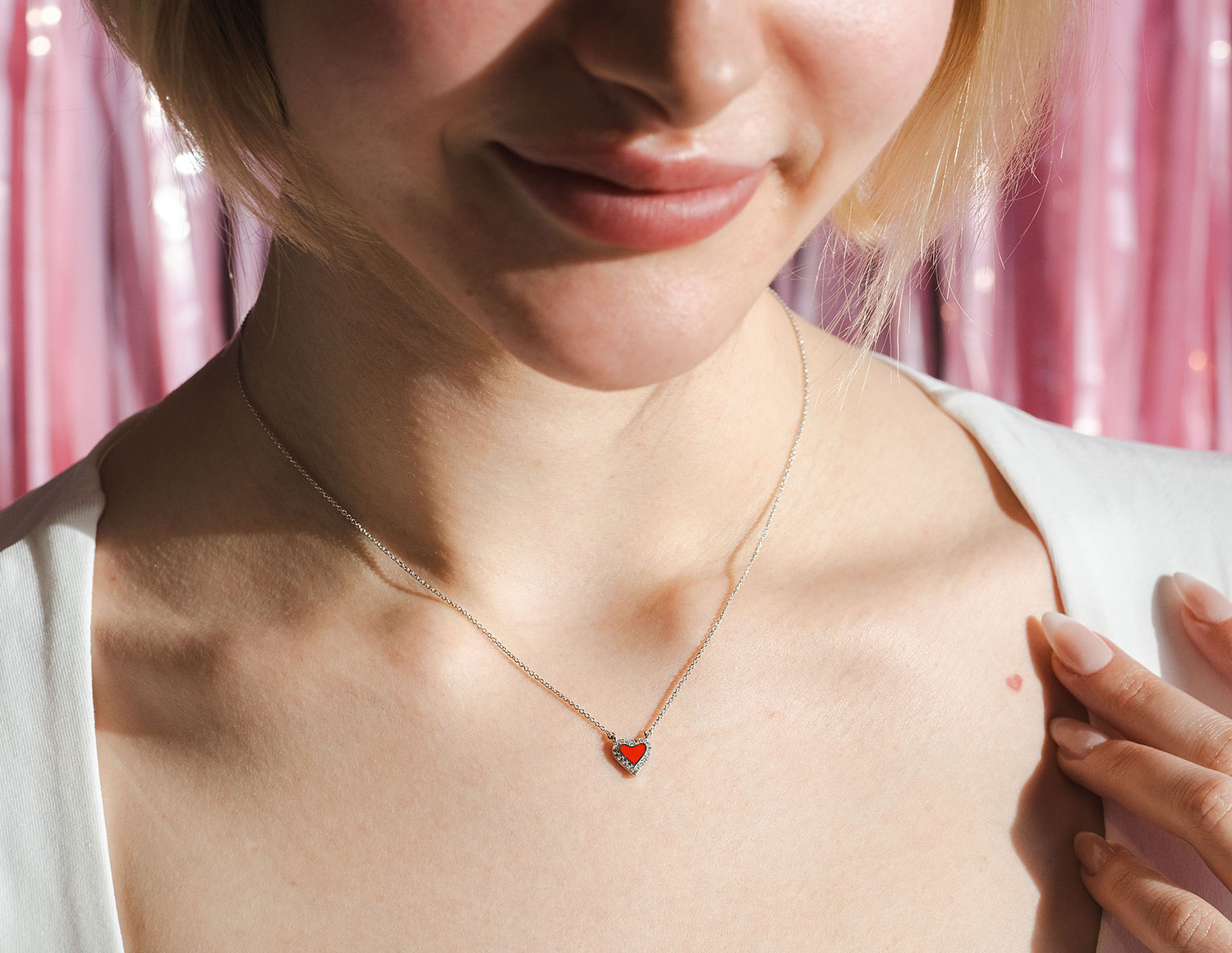 Kesslers 1/14ct. t.w. Red Ceramic Heart Pendant in Sterling Silver