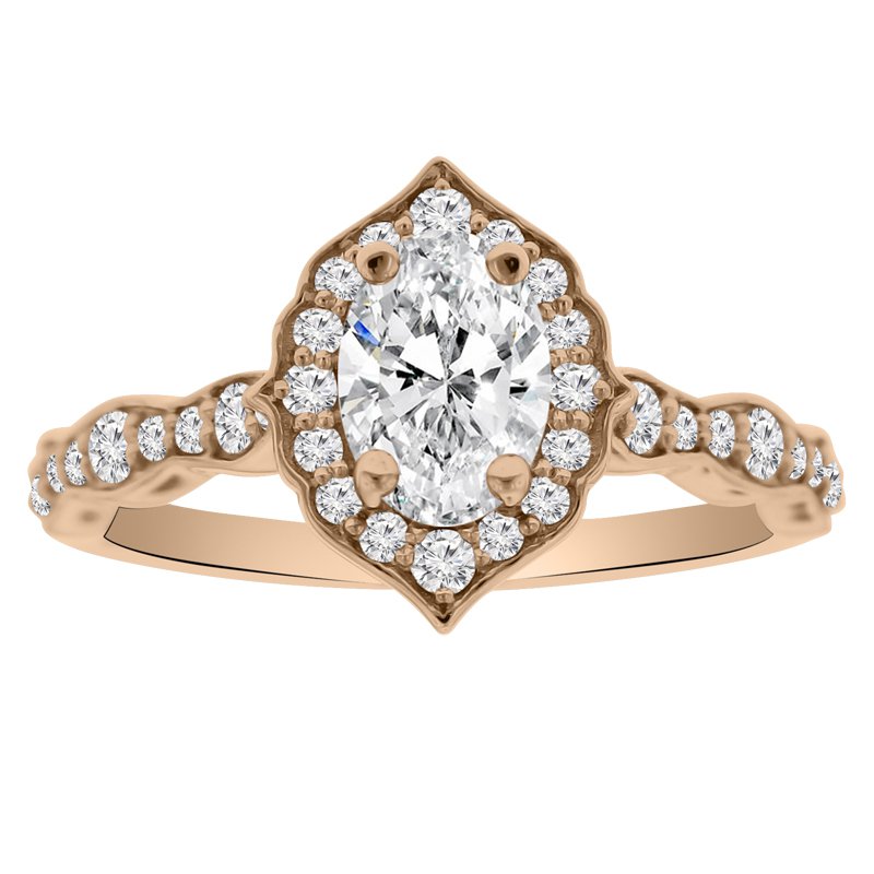 1ct tw Lab Created Diamond Halo Engagement Ring in 14K Rose Gold