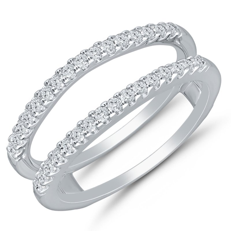1/3ct Natural Round Diamond Solitaire Enhancer Guard Ring – 10K Solid White Gold – Size 7