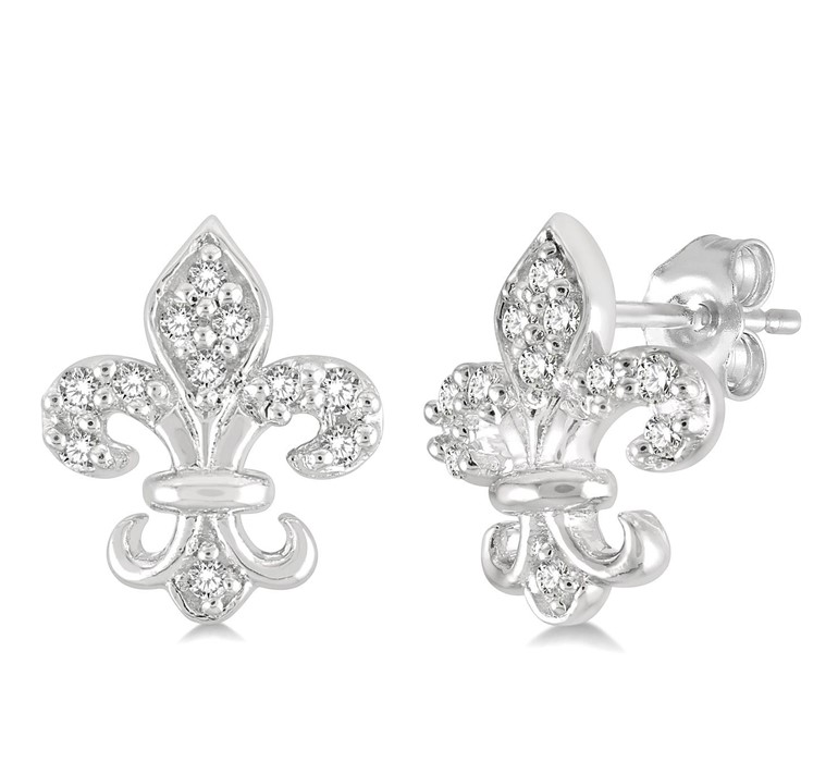 14K Yellow or White Gold Diamond Fleur De Lis Post Earrings  Elegant 14kt. White gold Diamond Fleur-de-Lis earring main image 1