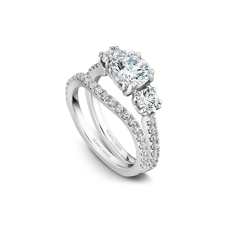 3ct Moissanite Bridal Trio Ring Set – 14k White Gold Plated Sterling Silver – Lab Created VVS1