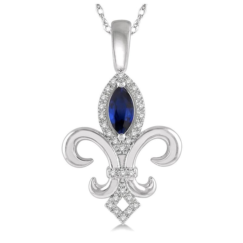 1/10ct tw Diamond & Blue Sapphire Fleur De Lis Necklace in