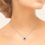 1/3ct tw Diamond & Blue Sapphire Halo Pendant in 14K White Gold MCJ10108