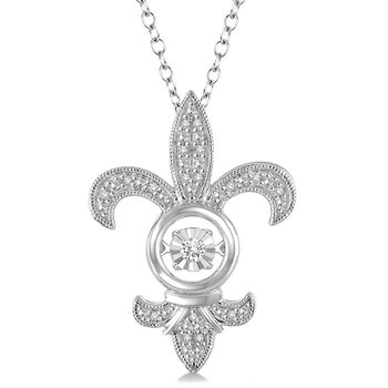 1/10ct tw Diamond & Blue Sapphire Fleur De Lis Necklace in