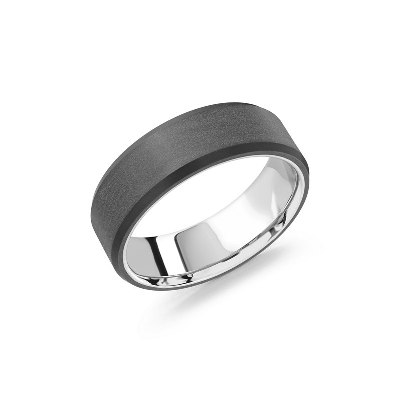 7mm Wedding Ring in Carbon Fiber 14K White Gold PBND22 5647 Ramsey s Diamond Jewelers