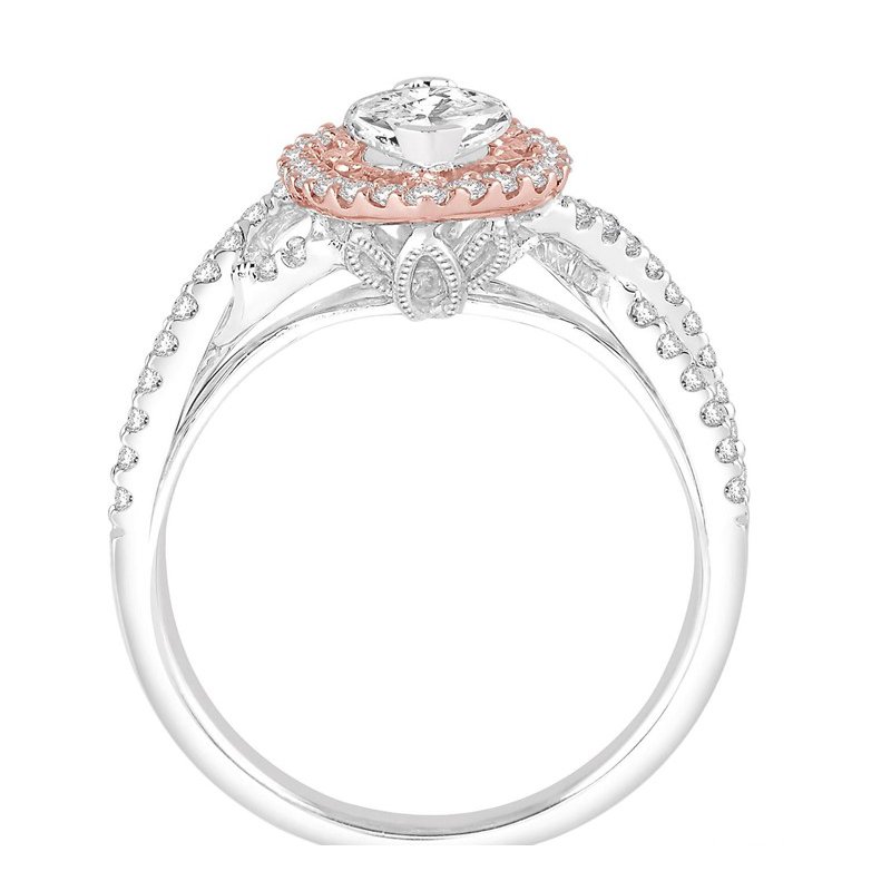 1/2ct tw Diamond Halo Engagement Ring Setting in 14K White Rose Gold