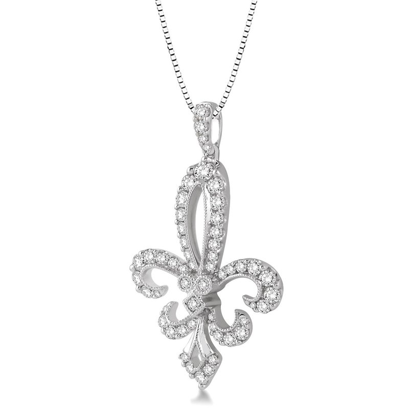 3/4ct tw Diamond Fleur De Lis Necklace in 14K White Gold