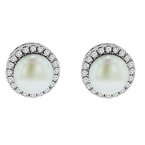 1/4ct tw Diamond & Pearl Halo Necklace in 14K White Gold  JEC22-0009