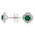 9/10ct tw Diamond & Emerald Halo Fashion Earrings in 14K White Gold EDWN09840