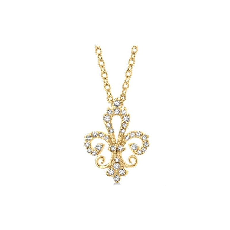 1/8ct tw Diamond Fleur De Lis Necklace in 10K Yellow Gold