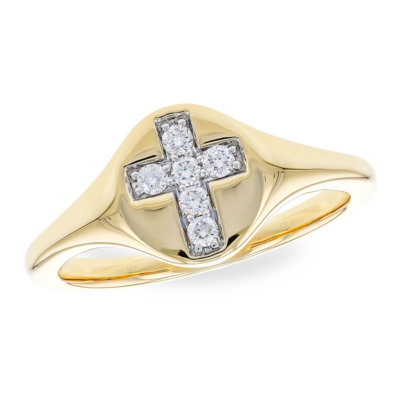 King's Yel Gold Ring with Diamond Cross 030464 Kings Jewelry