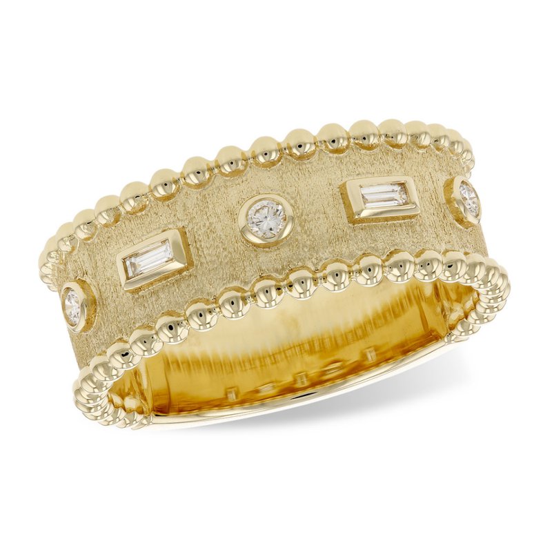 King's Yel Gold Band w/Diam Accents Beaded Edge 040344 Kings Jewelry