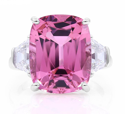 Pink Sapphire and Diamond 3 Stone Ring