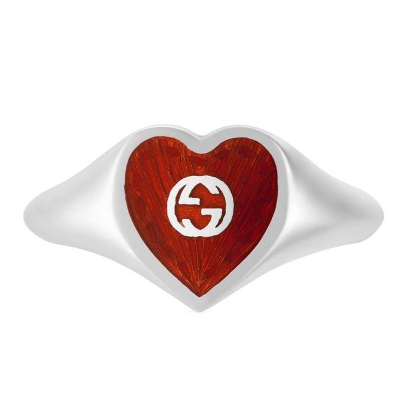 Gucci HEART 925 STERLING SILVER AND RED ENAMEL SIGNET RING