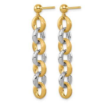 14K Two-toned Polished and Satin Round Link Post Dangle 17-5755