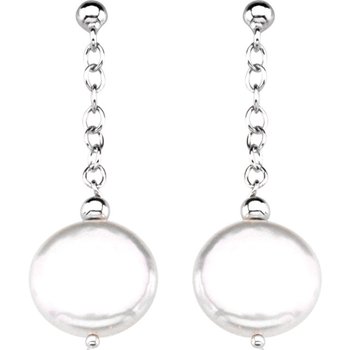 Sterling Silver Coin Pearl Earrings
