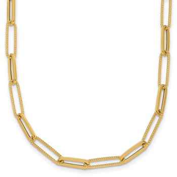 14k Polished and Textured 34" Paperclip Link Necklace 31-2364