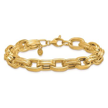 14K Polished and Textured Fancy Double Oval Link Bracelet 42-3883