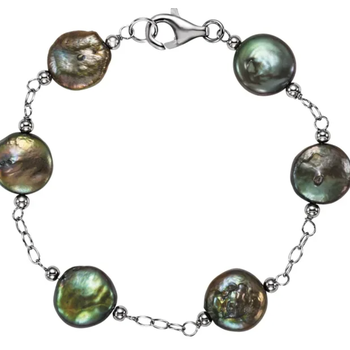 Sterling Silver Coin Pearl Bracelet