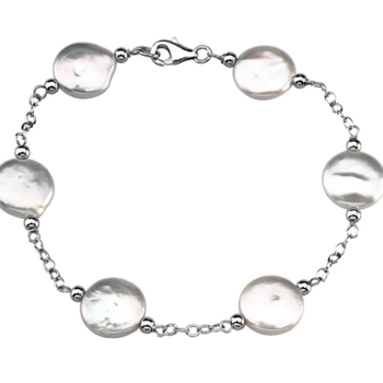 Sterling Silver Coin Pearl Bracelet