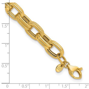 14K Polished and Textured Fancy Double Oval Link Bracelet 42-3883