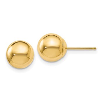 14K Yellow Gold 8mm Ball Stud Earring 19z
