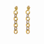 Gold Earrings 14K Two-toned Polished and Satin Round Link Post Dangle 17-5755