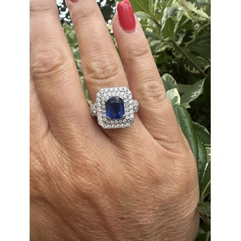 Royal Blue Cushion Cut Sapphire & Diamond Ring 06-3769